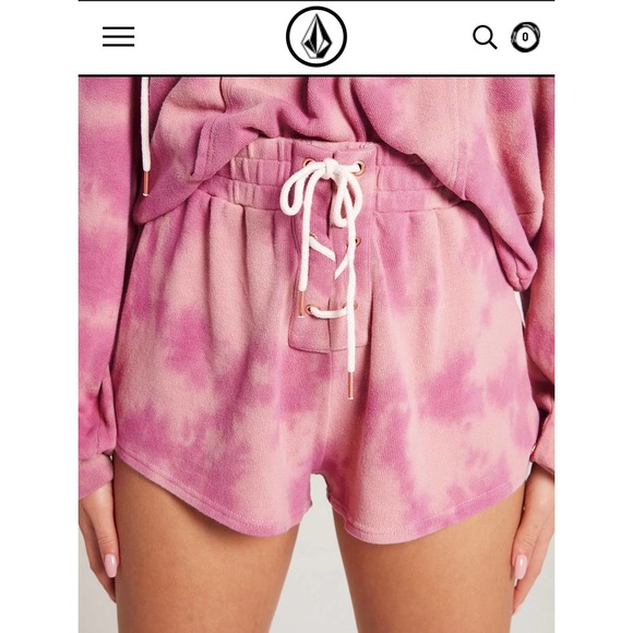 VOLCOM LIVED IN LOUNGEWEAR FULLZIP HOODIE & FLEECE SHORT -FADED MAUVE - Picture 7 of 14